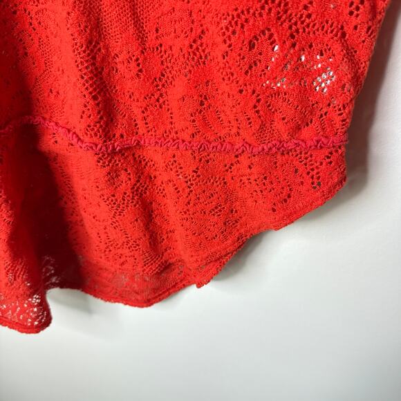 Free People Not Cold in This Top Red Long Sleeve Lacey Oversized Size Small Boho - Picture 9 of 13